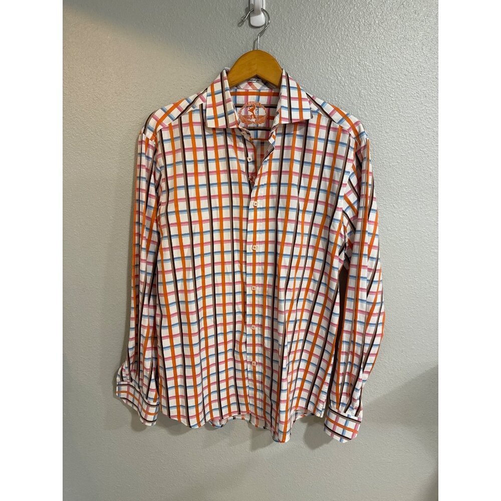 Bugatchi Men's Multi-Color Striped Long-Sleeve Button-Up Shirt 100% Cotton Size